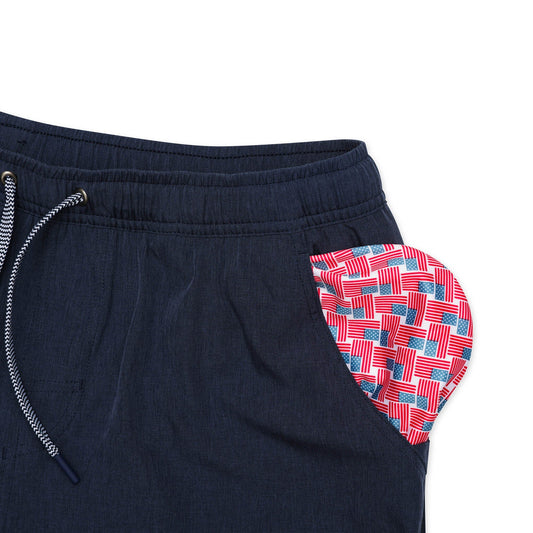 5.5" Athletic Short - Heather Navy/ American Flag Liner