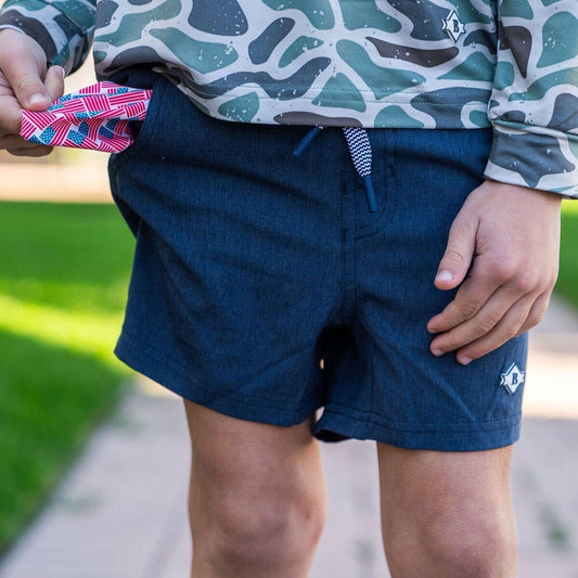 Youth Athletic Shorts - Heather Navy/ American Flag Liner