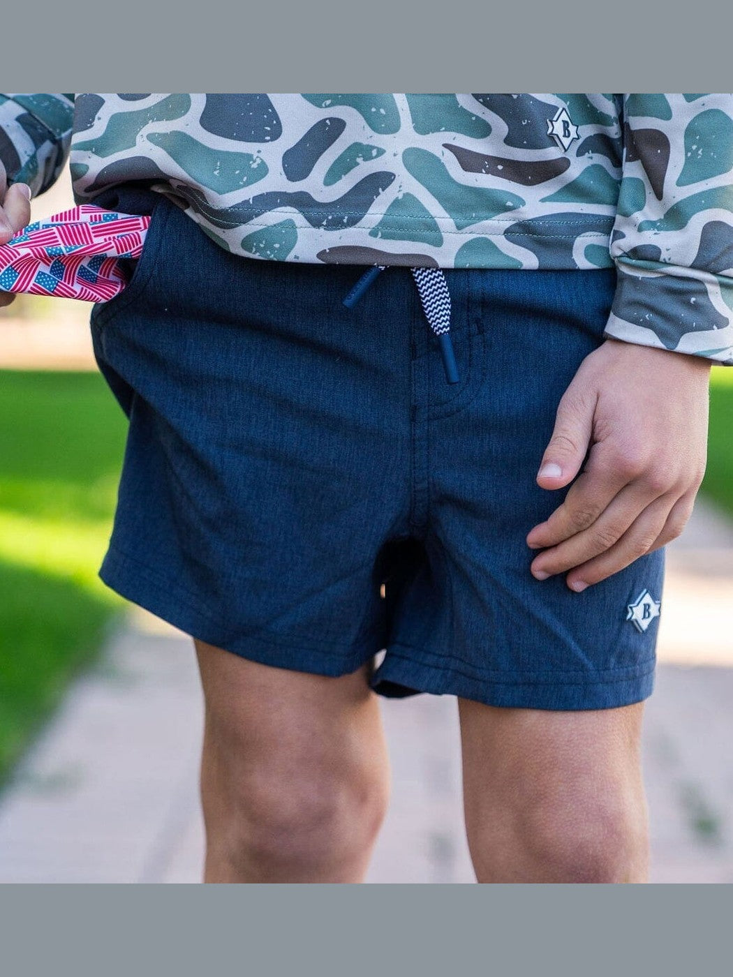 Youth Athletic Shorts - Heather Navy/ American Flag Liner