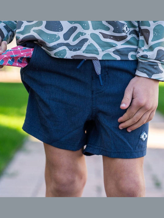 Youth Athletic Shorts - Heather Navy/ American Flag Liner
