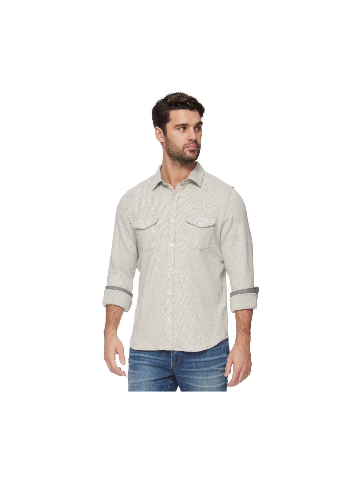 Hero Solid Twill Knit Flannel Shirt - Lt Grey