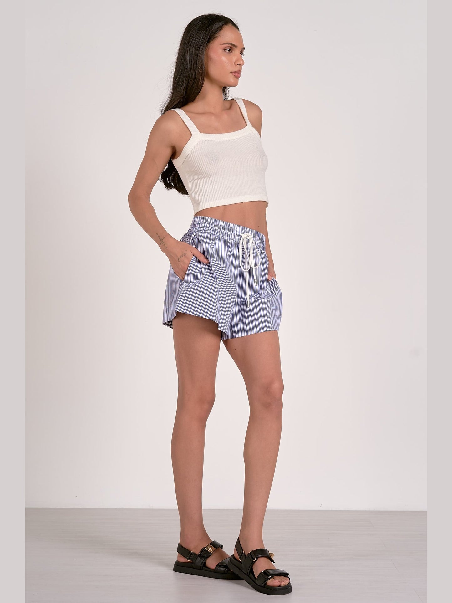 Blue Stripe Elastic Shorts
