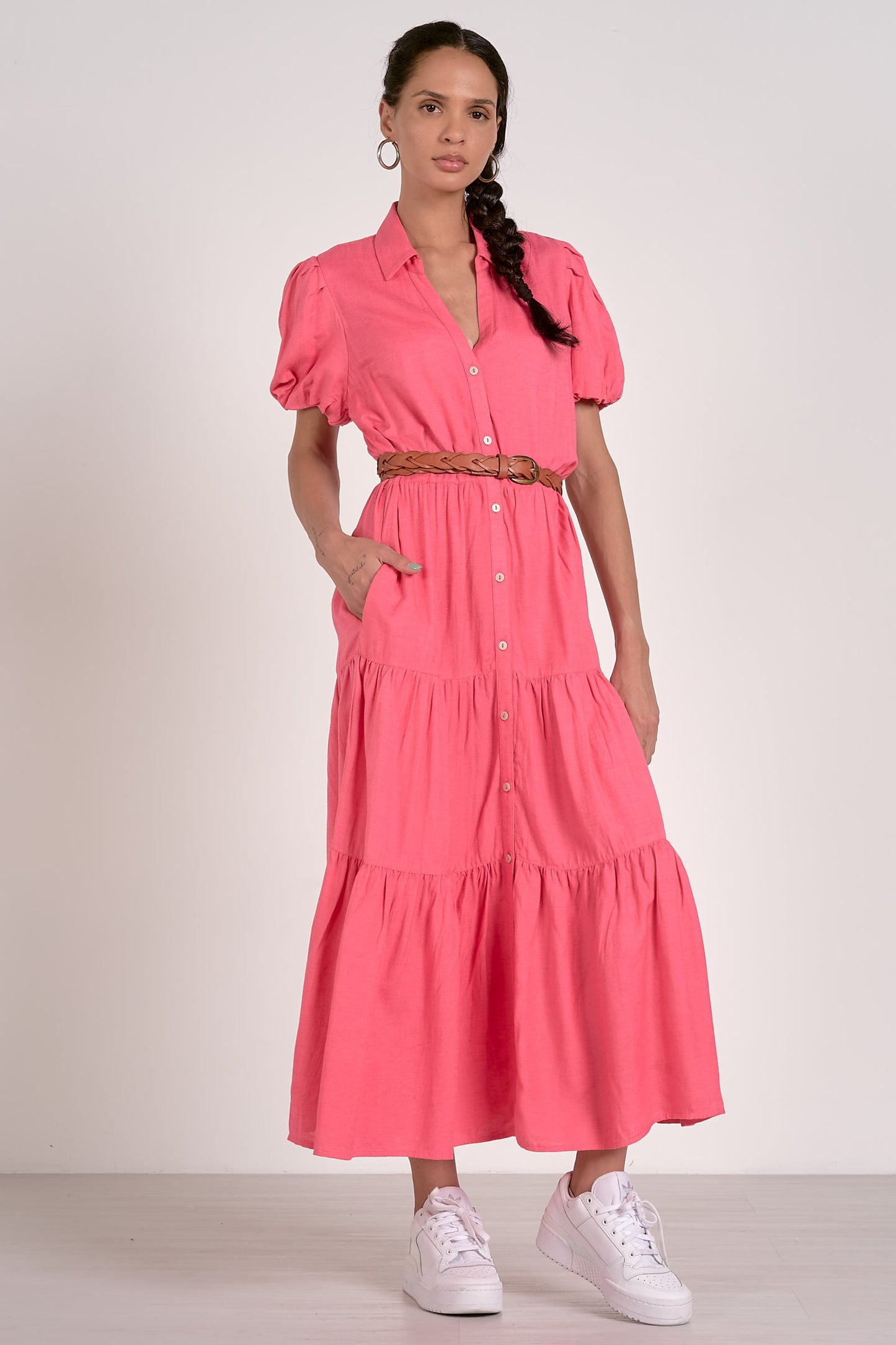 Pink Midi Tiered Dress