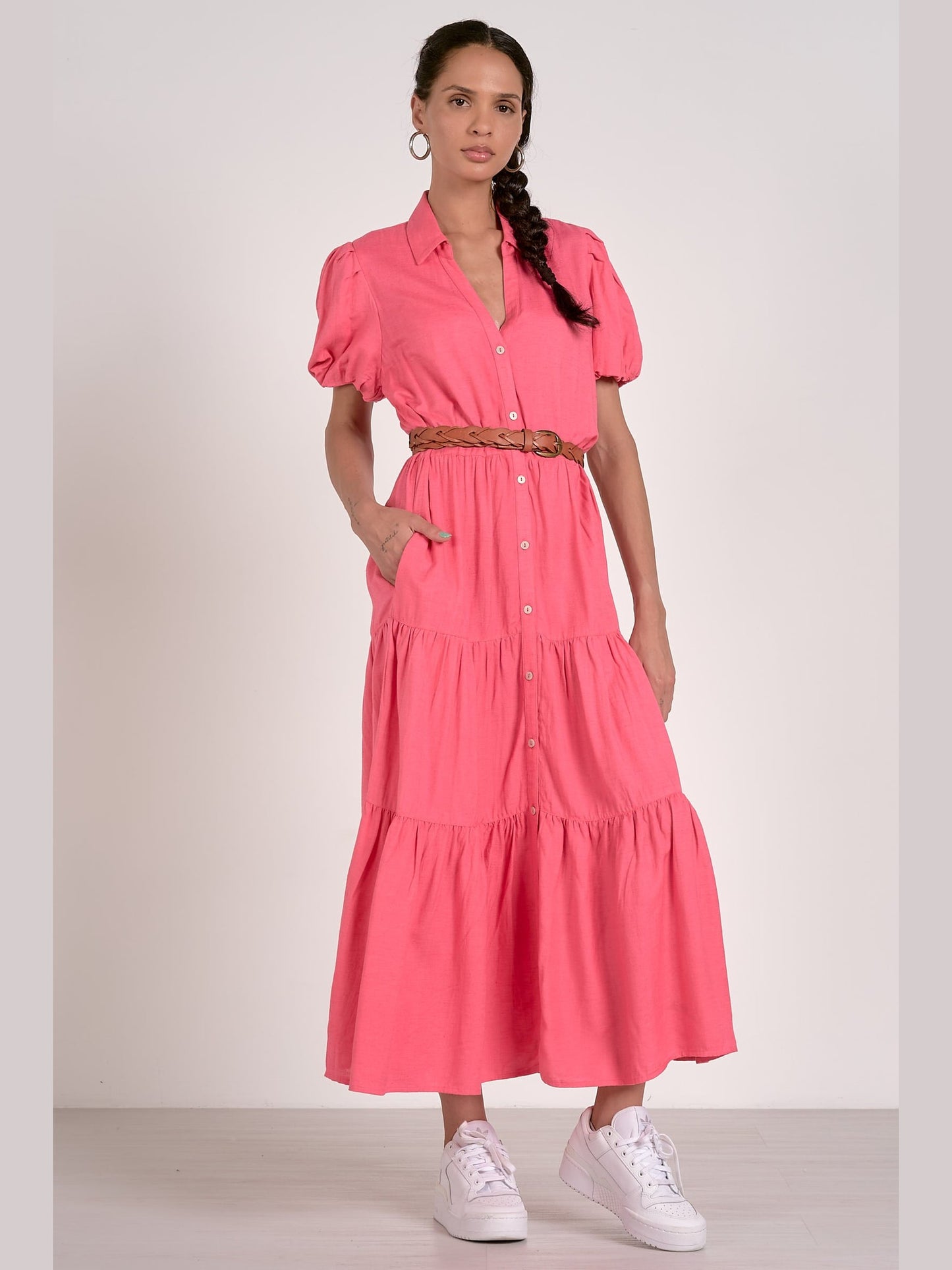 Pink Midi Tiered Dress