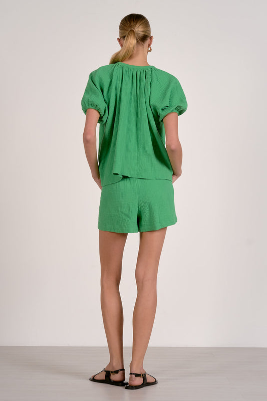 Puff Sleeve Button Down - Kelly Green