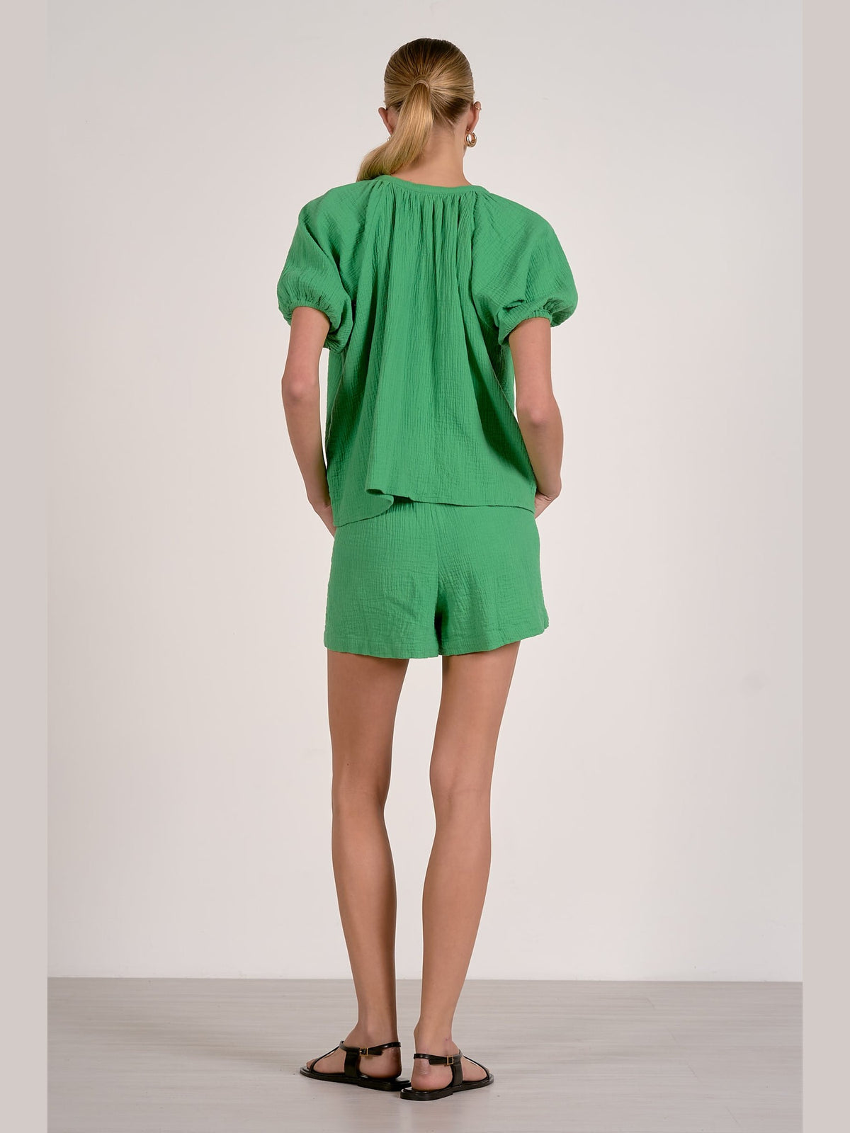 Puff Sleeve Button Down - Kelly Green