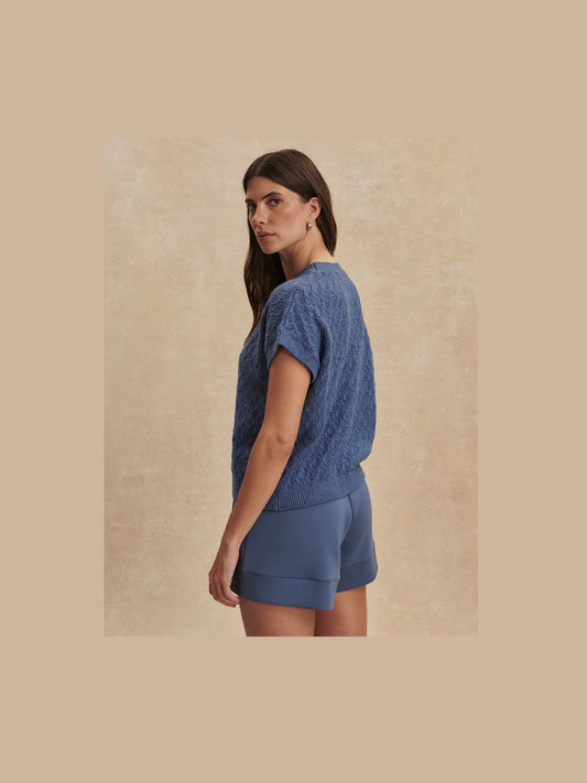 Manae Pointelle Knit Top - Bijou Blue