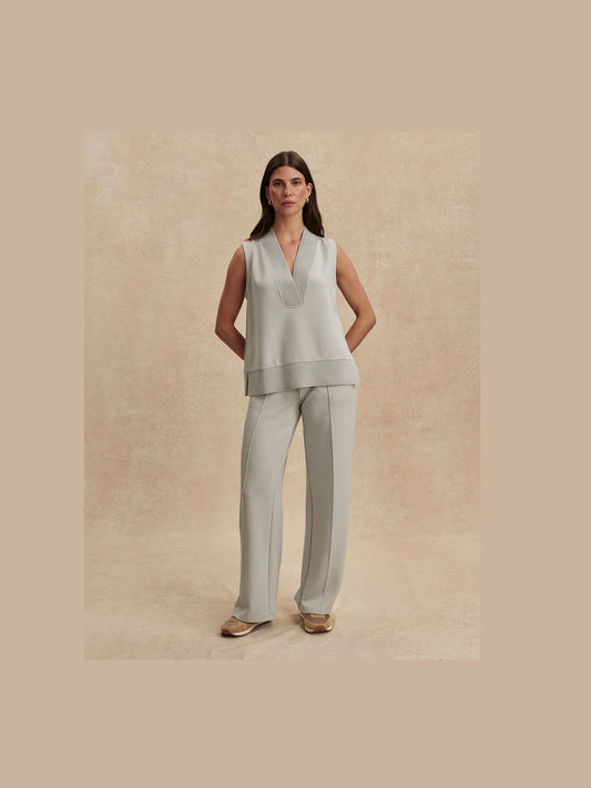 freida v neck tank - blue clay