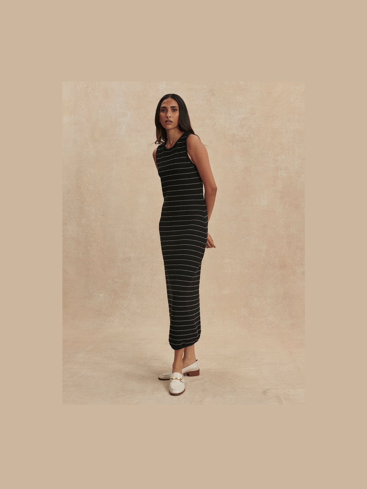 Beesley Stitch Knit Midi Dress - Black