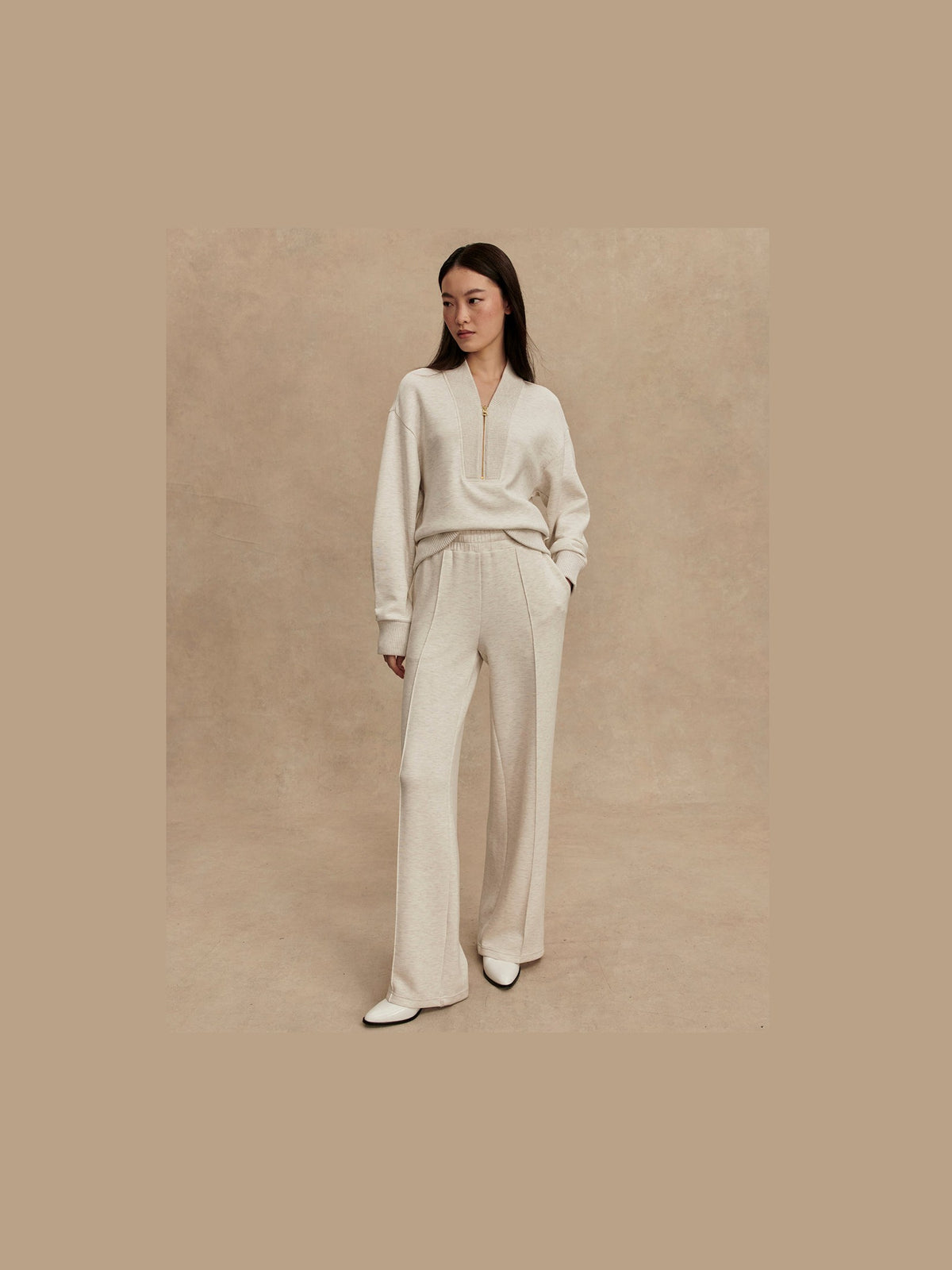 Sally Half Zip - Ivory Marl