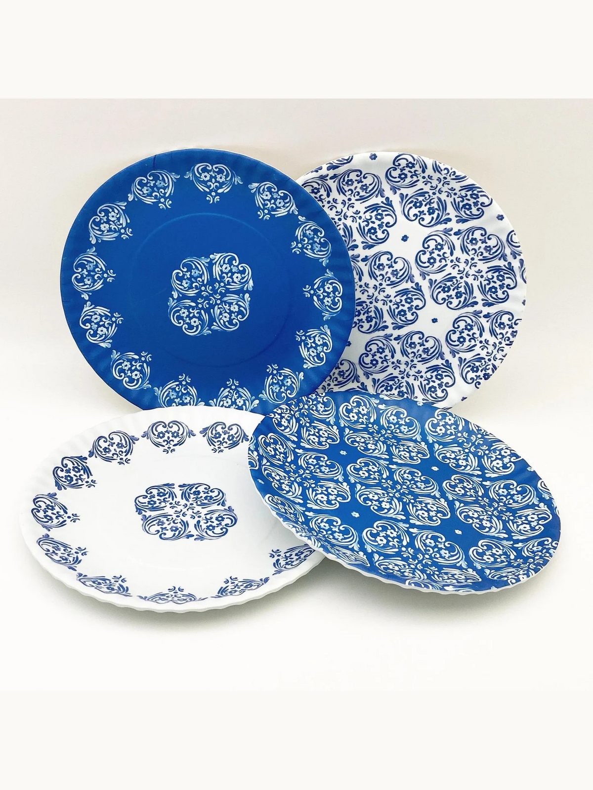 Blue & White Melamine "Paper" Plates - Set of 4