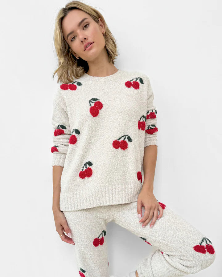 Fuzzy Sweater Set - Cherries
