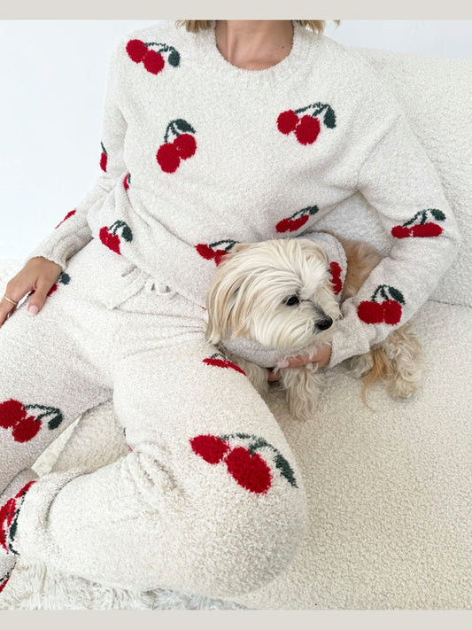 Fuzzy Sweater Set - Cherries