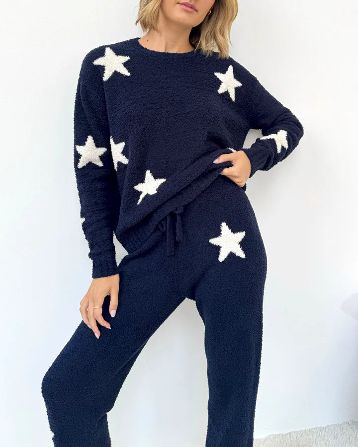 Fuzzy Sweater Set - Navy Oat Stars
