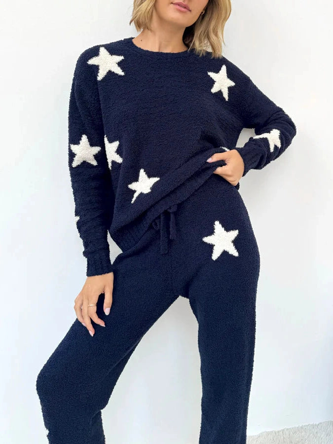 Fuzzy Sweater Set - Navy Oat Stars