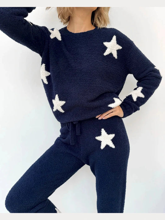 Fuzzy Sweater Set - Navy Oat Stars