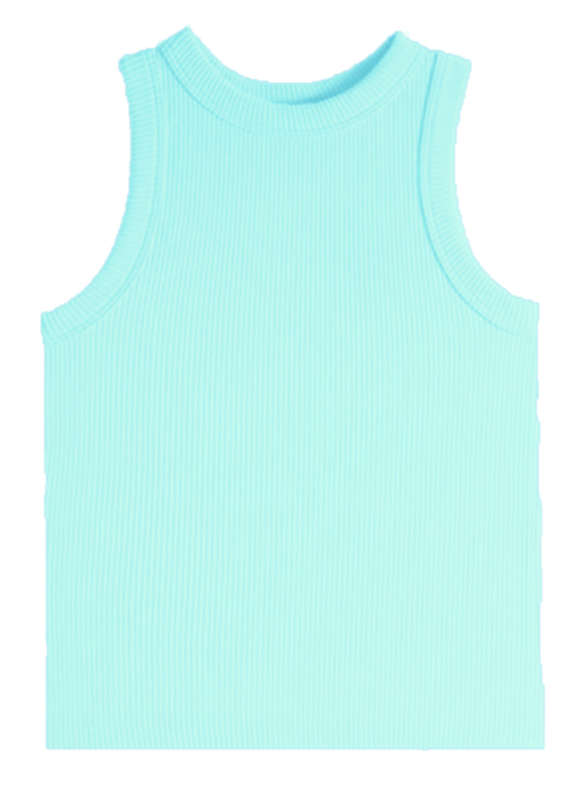 High Neck Ribbed Seamless Tank Aqua