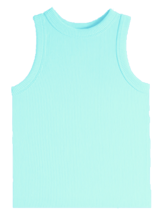 High Neck Ribbed Seamless Tank Aqua
