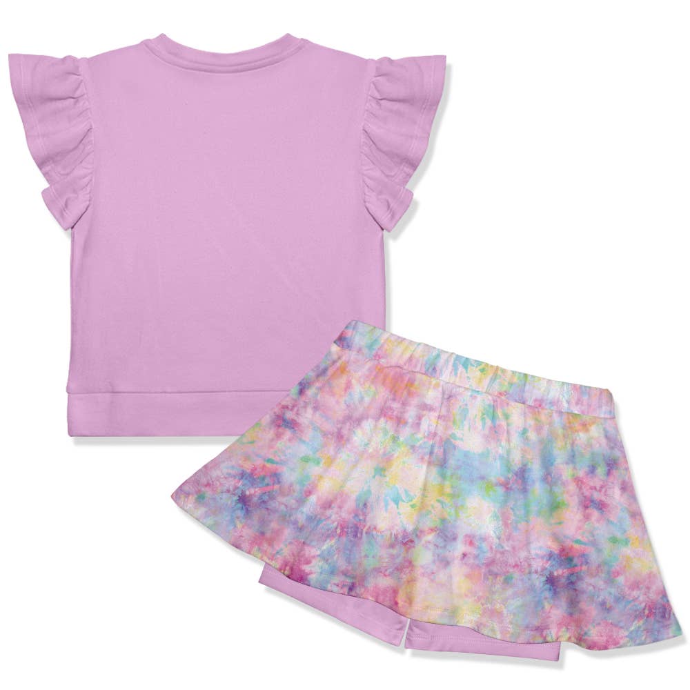 Girls Lilac Angel-Sleeve Top & Candy Tie-Dye Skort