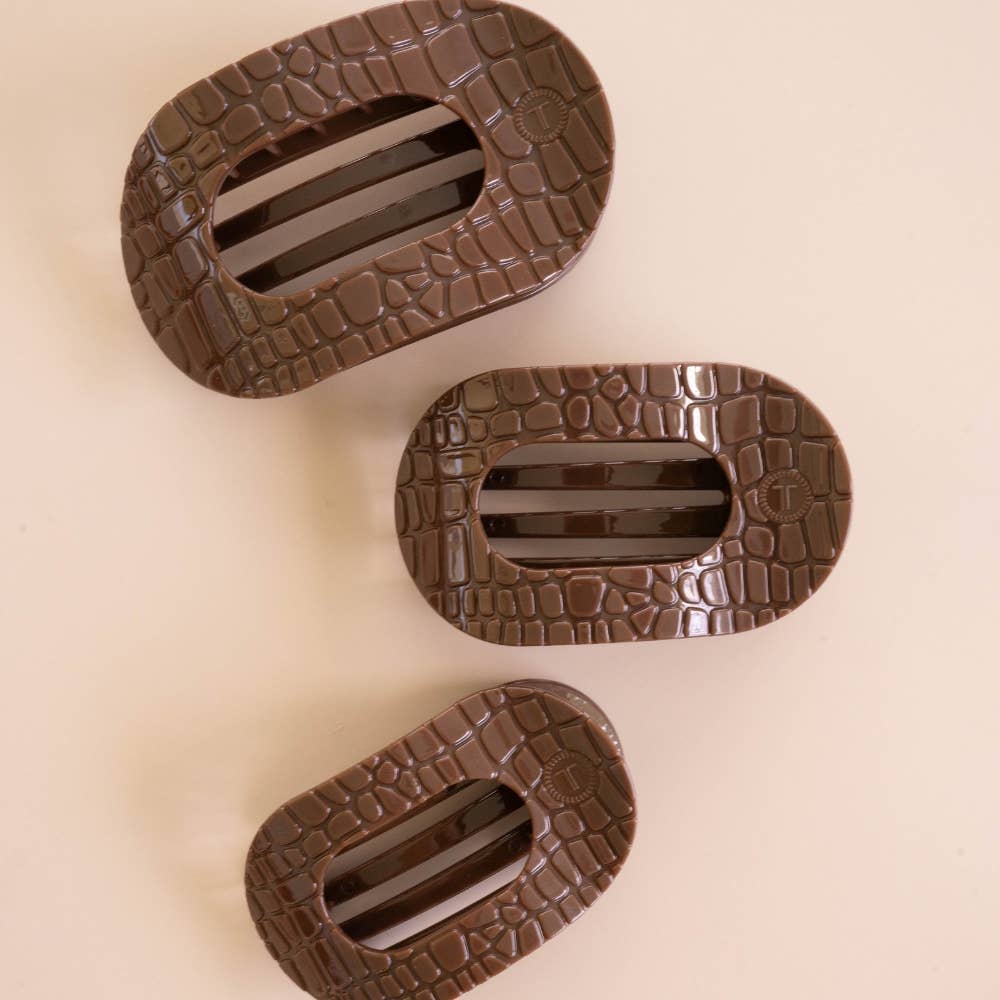 Brown Crocodile Small Flat Round Hair Clip
