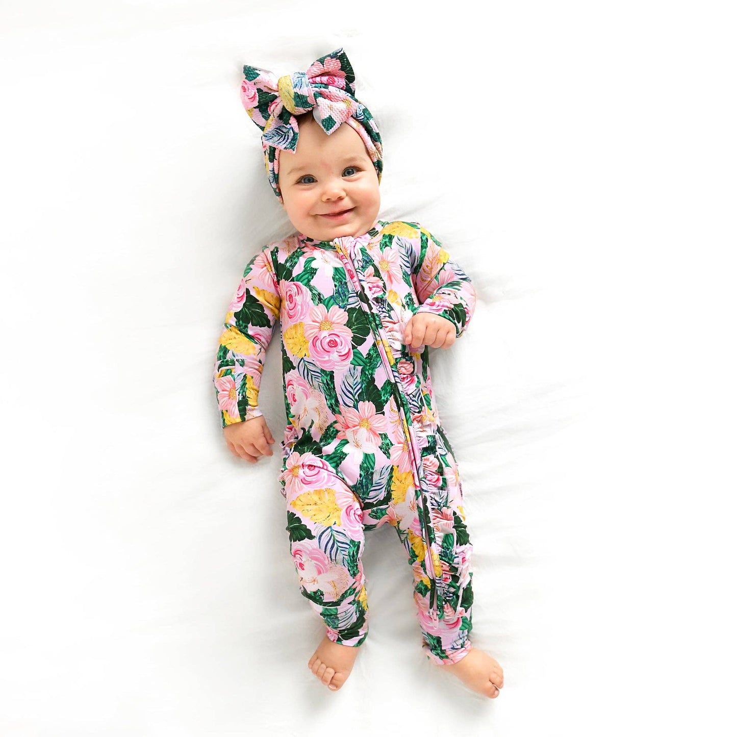 Luana RUFFLE ZIP Bamboo One Piece Floral Baby Outfit