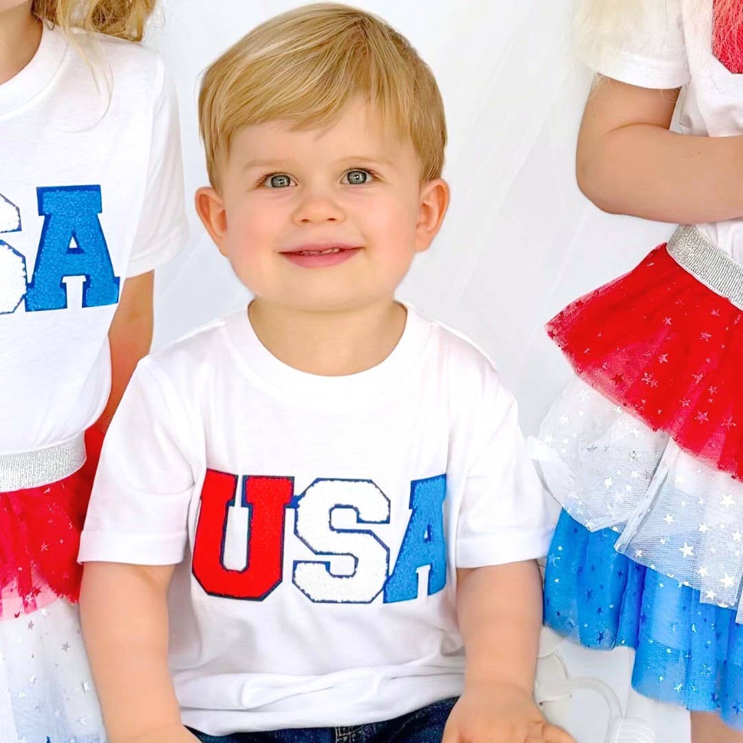 USA Patch Short Sleeve T-Shirt - Kids 4th of July Tee