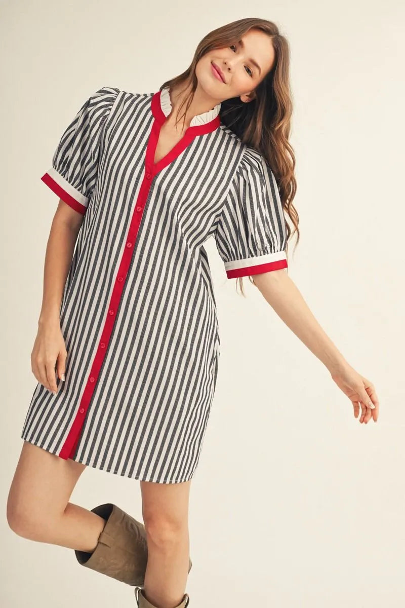 Red White & Black Striped Dress