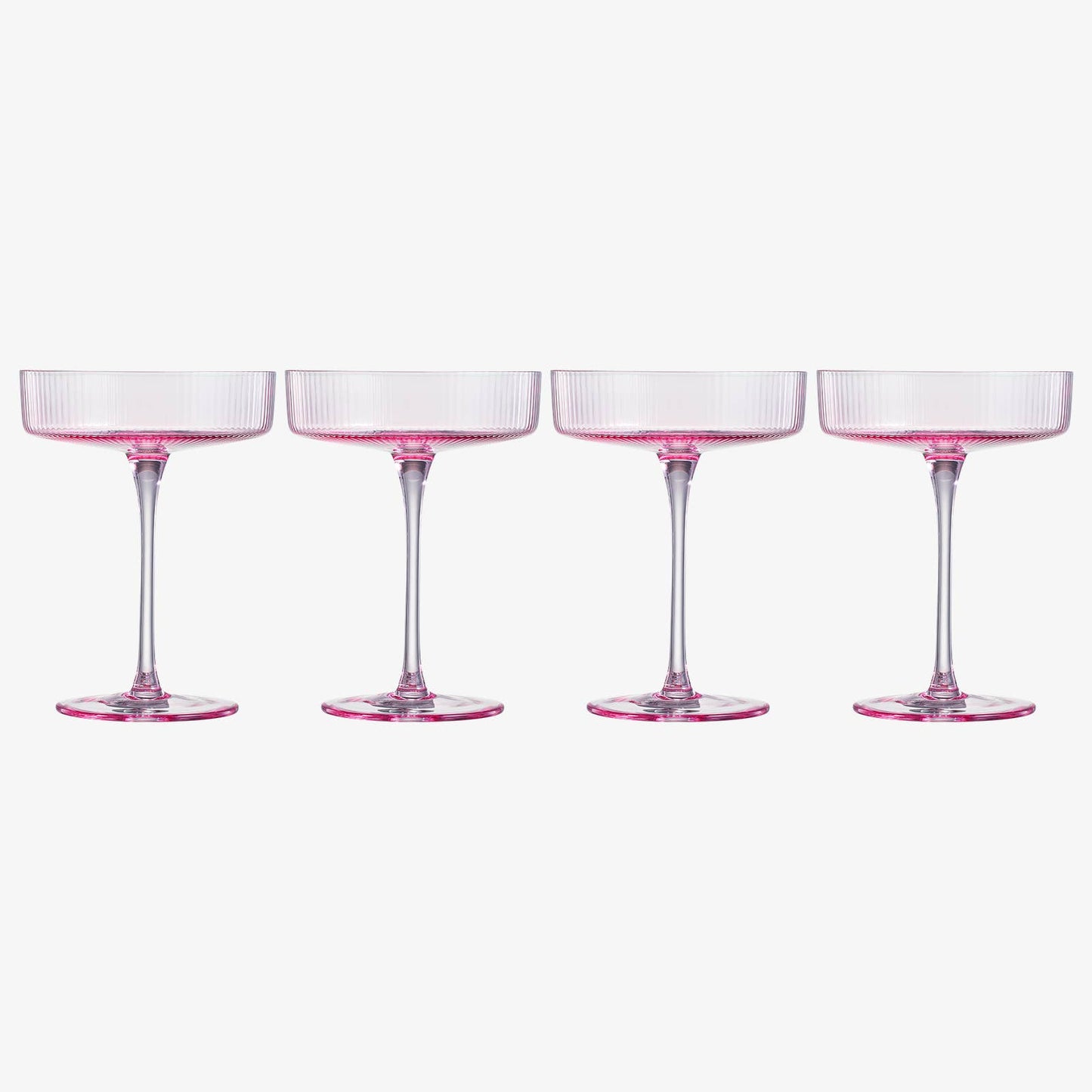 Ribbed Coupe Cocktail Glasses 8 oz | Set of 4 (Rose Pink)