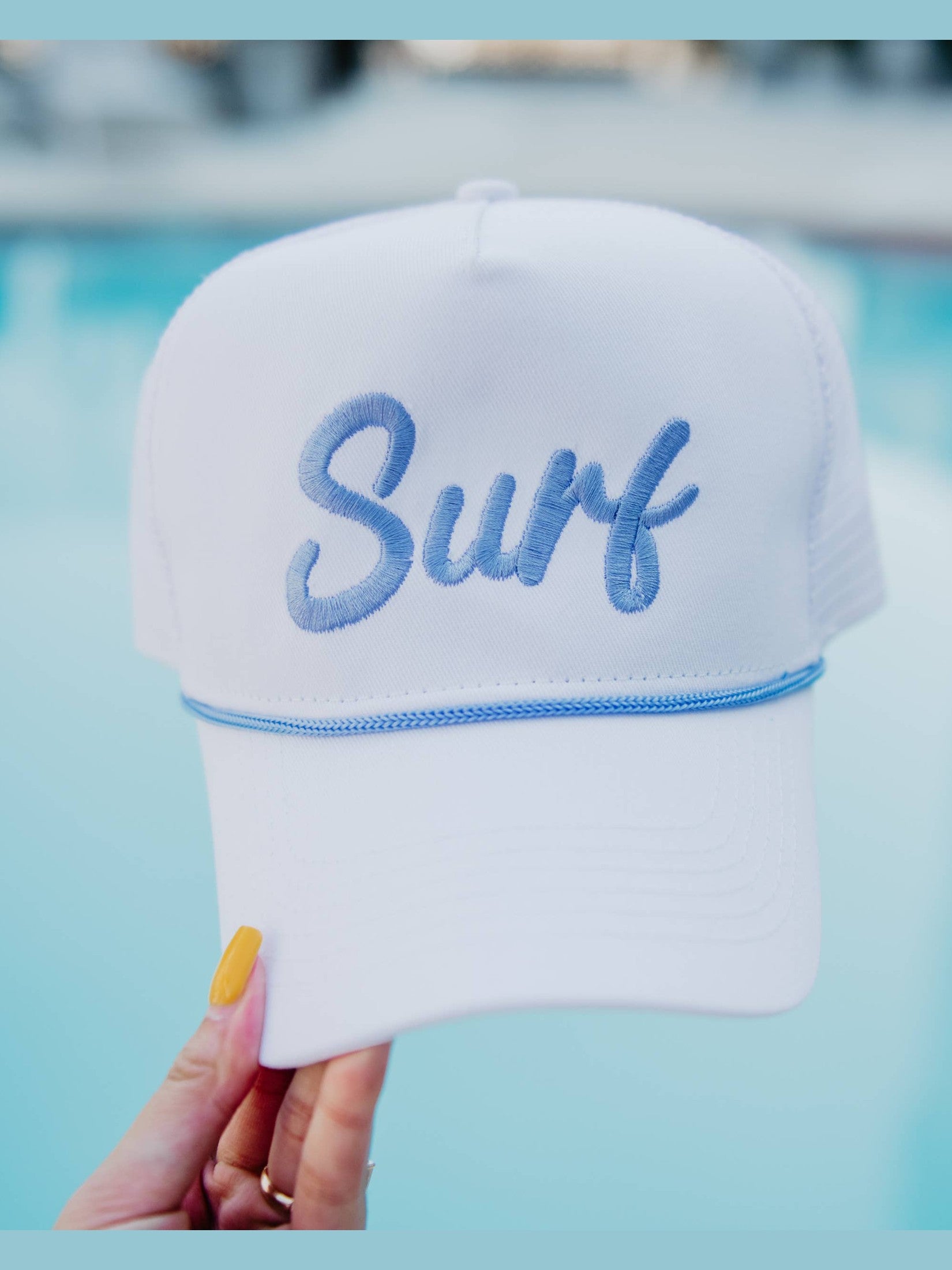 Surf Cursive Trucker Cap with Rope – Palms