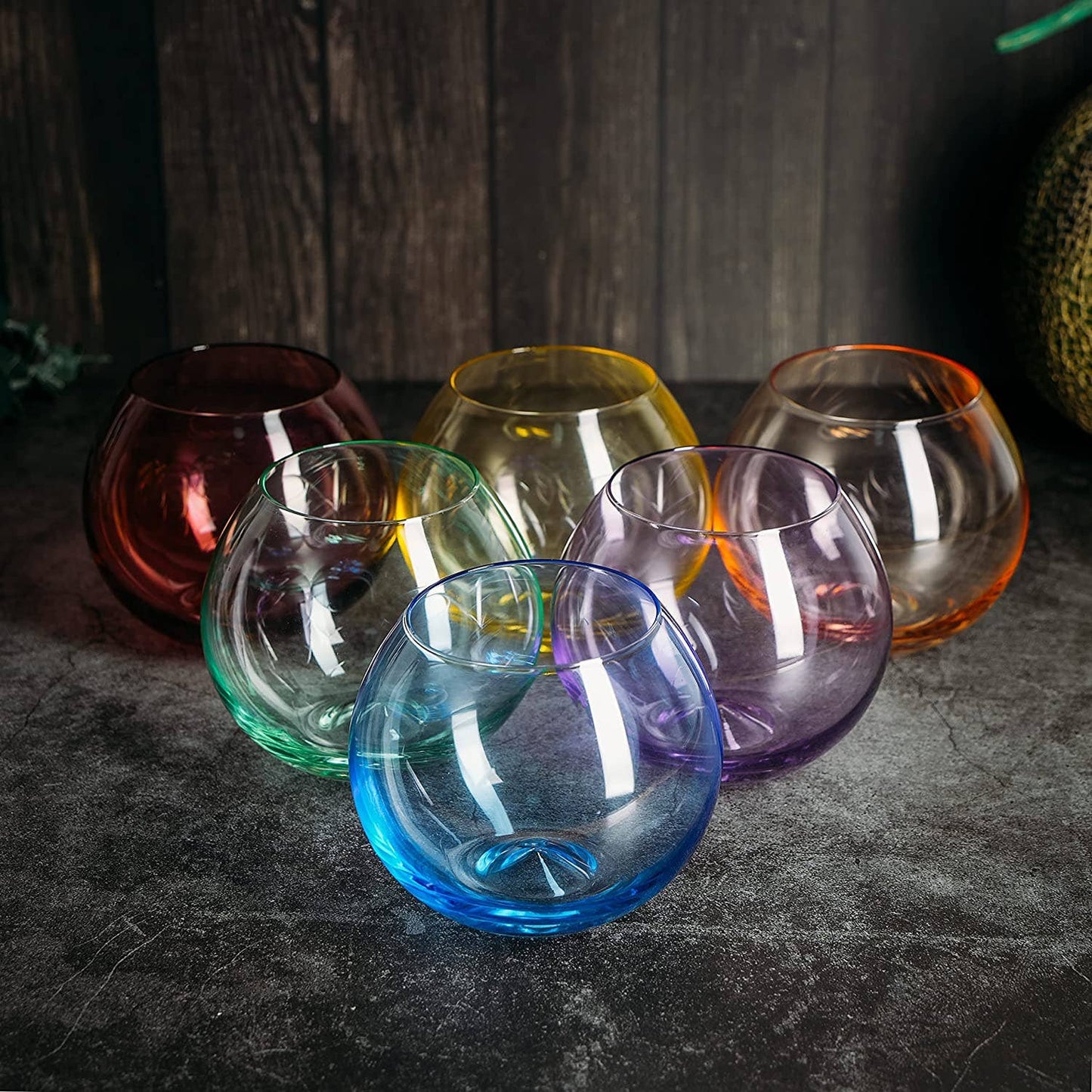 Colored Stemless Wine Glass Set of 6, 18 oz