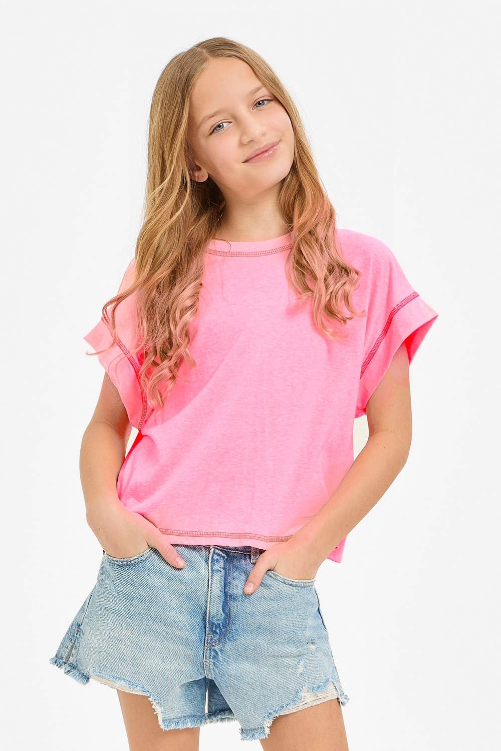 Pink Overlap Open Back Reverse Stitched Top