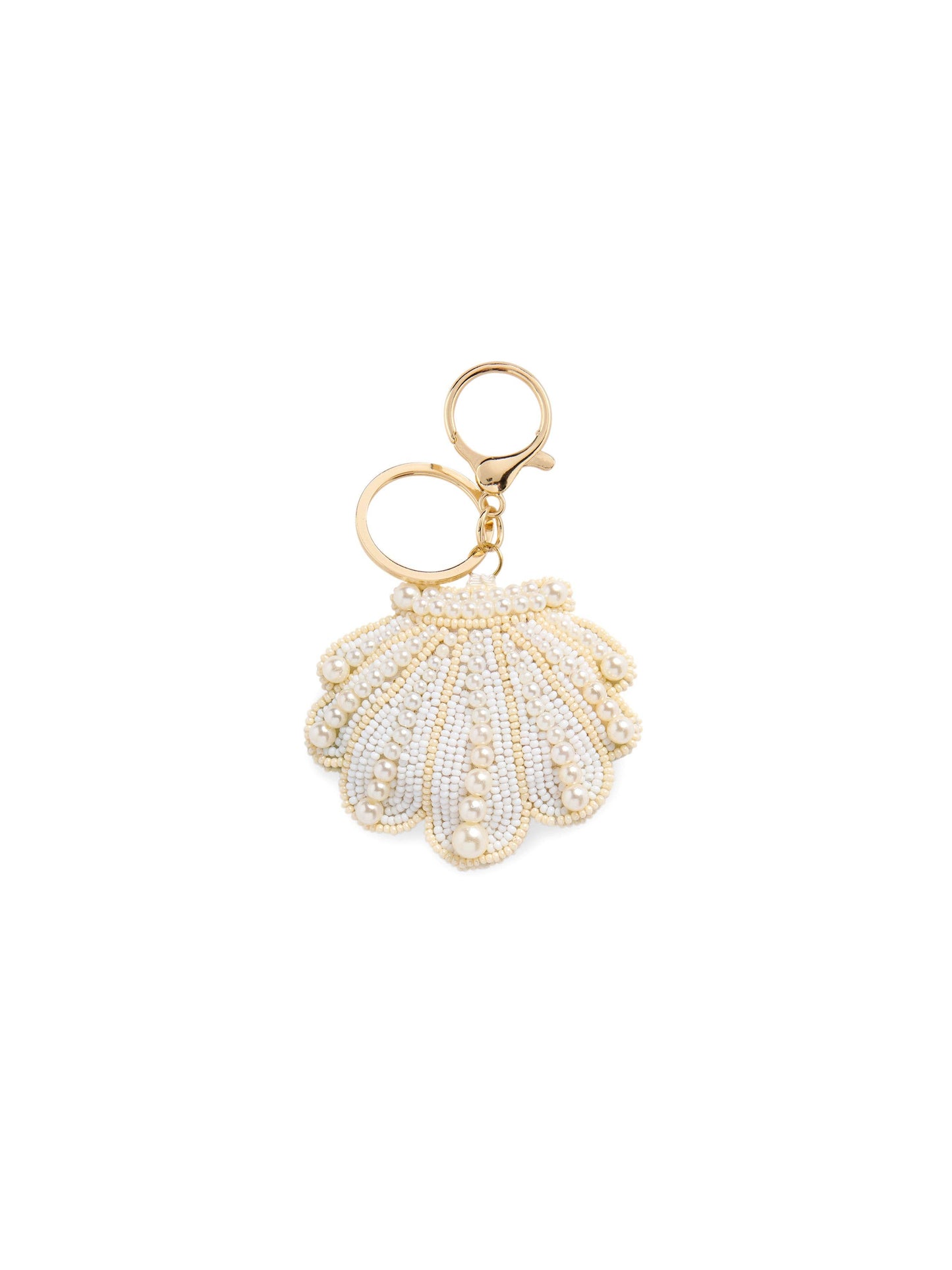 SHELL BEADED BAG CHARM/KEY RING,IVORY
