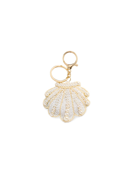SHELL BEADED BAG CHARM/KEY RING,IVORY