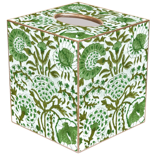 TB6685 - Green Floral Block Print Tissue Box Cover