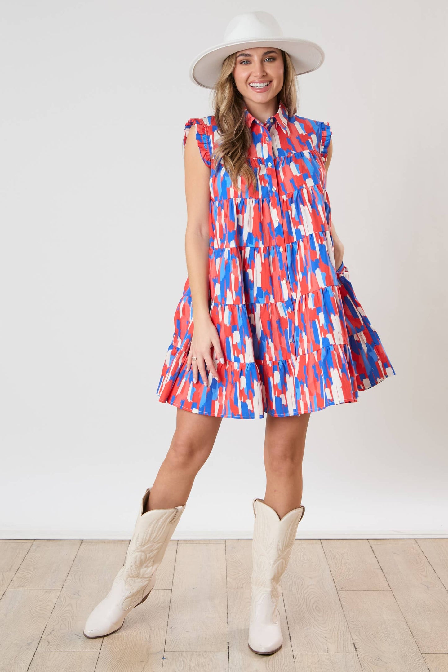 Brushed Prints Tiered Dress