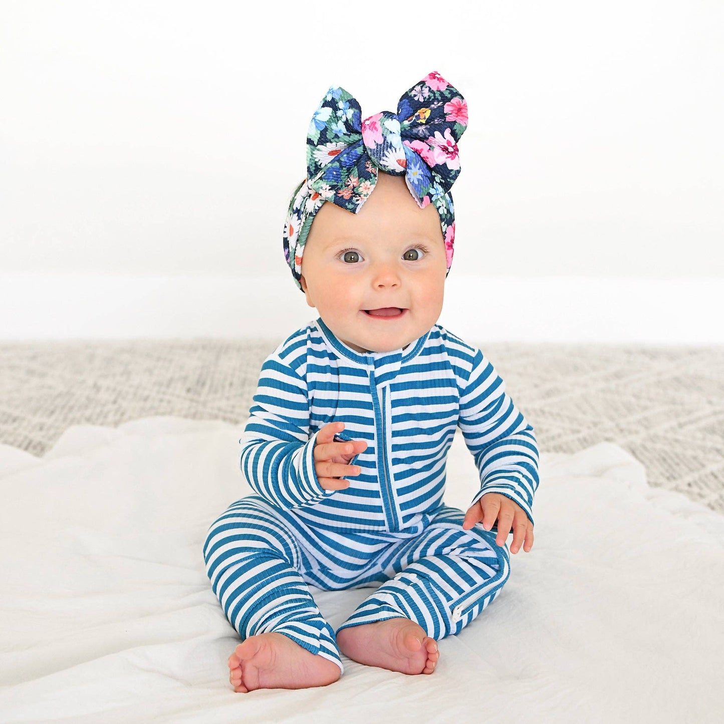 Cooper Blue Ribbed ZIP Bamboo Striped One Piece 2-Way Zipper