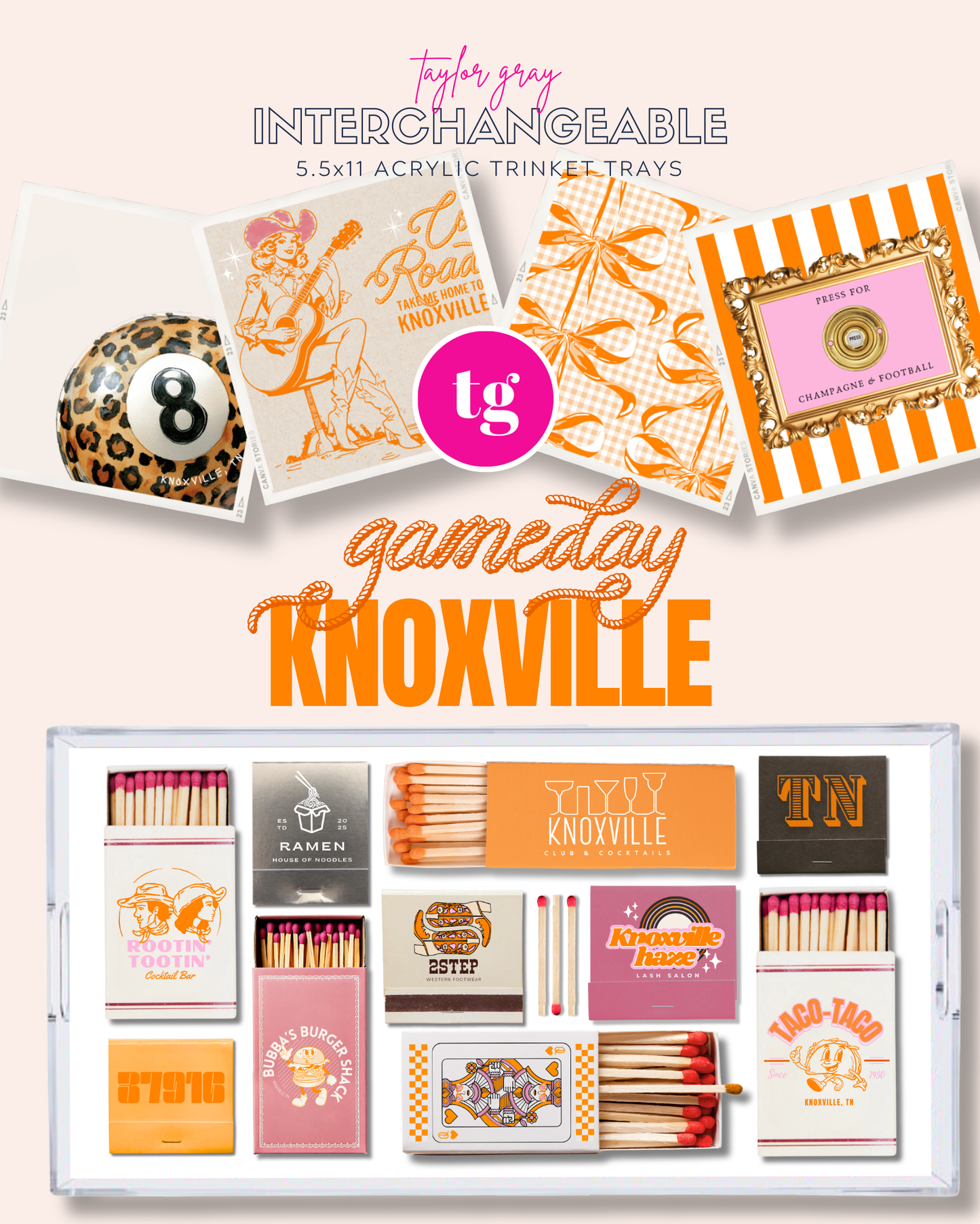 5.5x11 GAMEDAY KNOXVILLE trinket tray insert set of 5