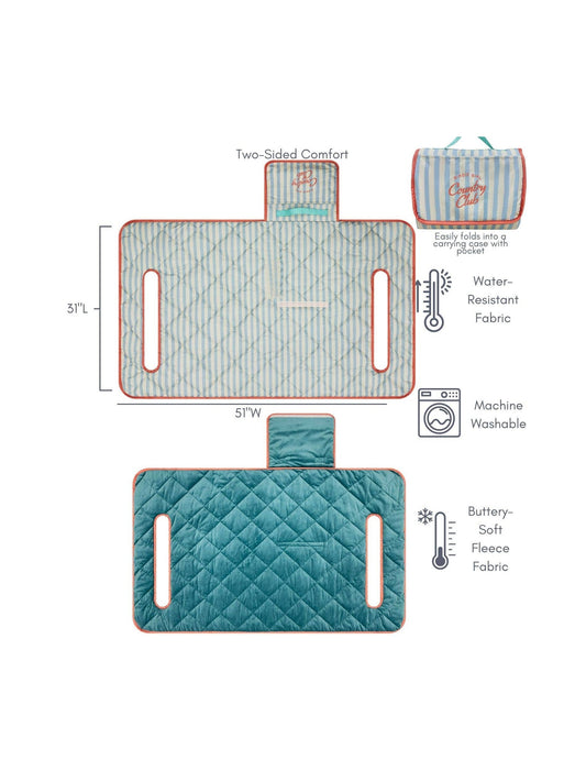 Country Club Stripe Reversible Golf Cart Seat Cover (Blue Stripe + Coral Trim)