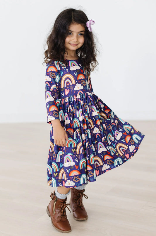 Midnight Rainbow 3/4 Sleeve Twirl Dress