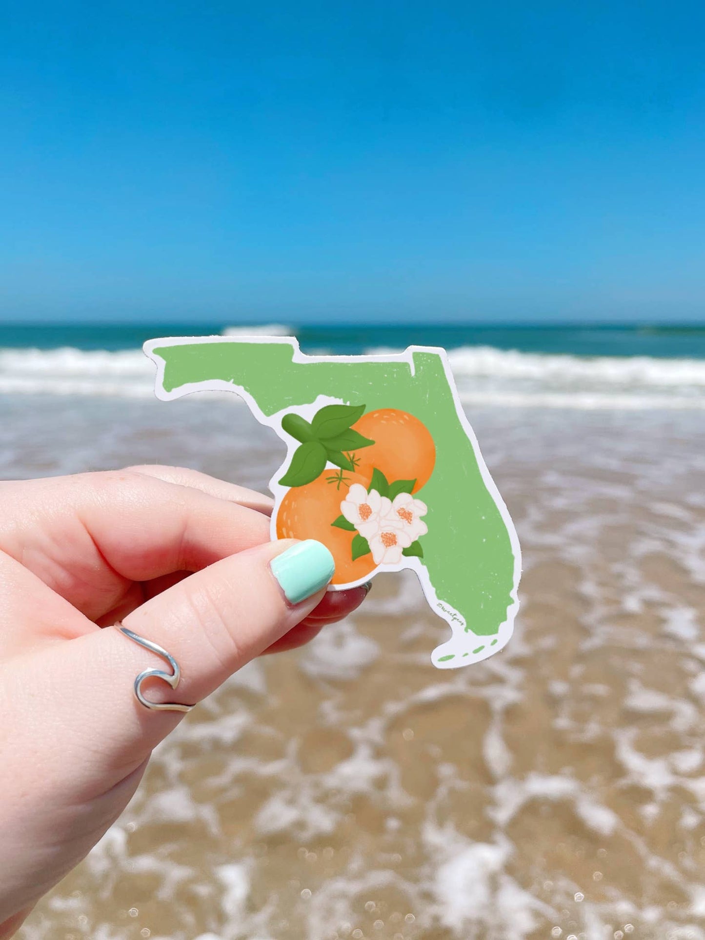 Florida State Shaped Sticker With Orange Blossoms