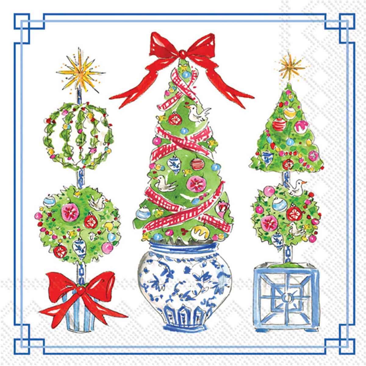 Paper Cocktail Napkins 20 Ct Bright Topiary Trees