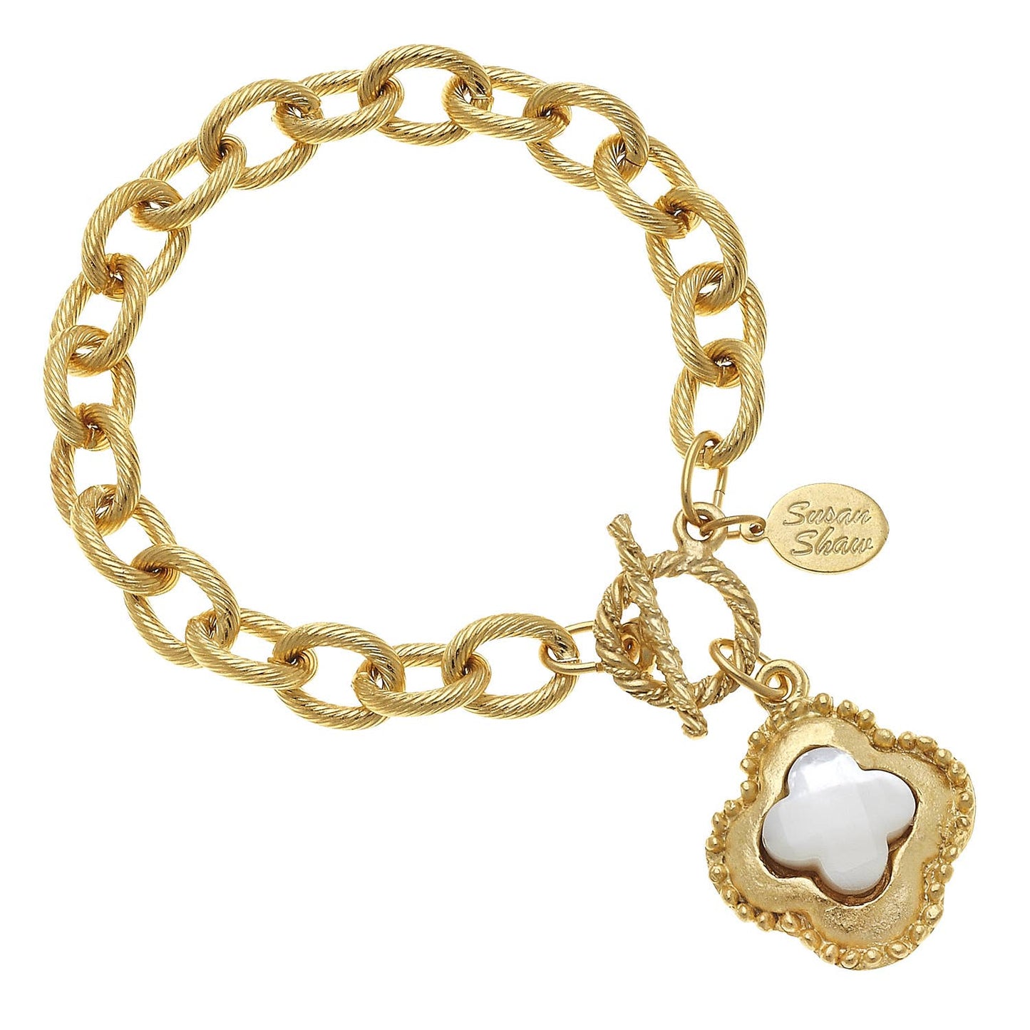 Gold Clover with Genuine Mother of Pearl Bracelet