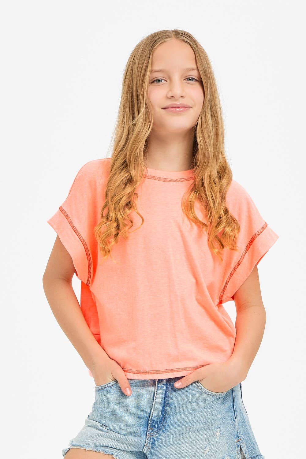 Pink Overlap Open Back Reverse Stitched Top