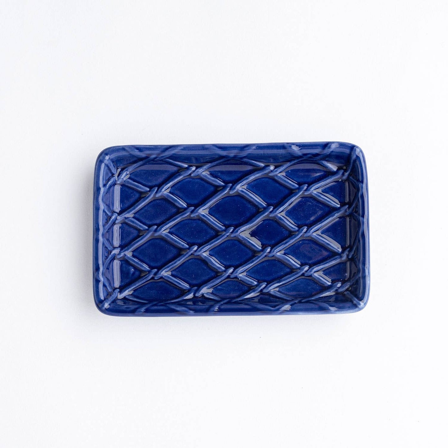 Textured Ceramic Soap Dish in Navy Blue