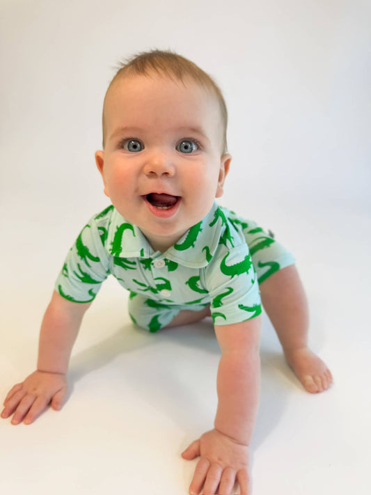 Blue Alligators - SS Polo Romper