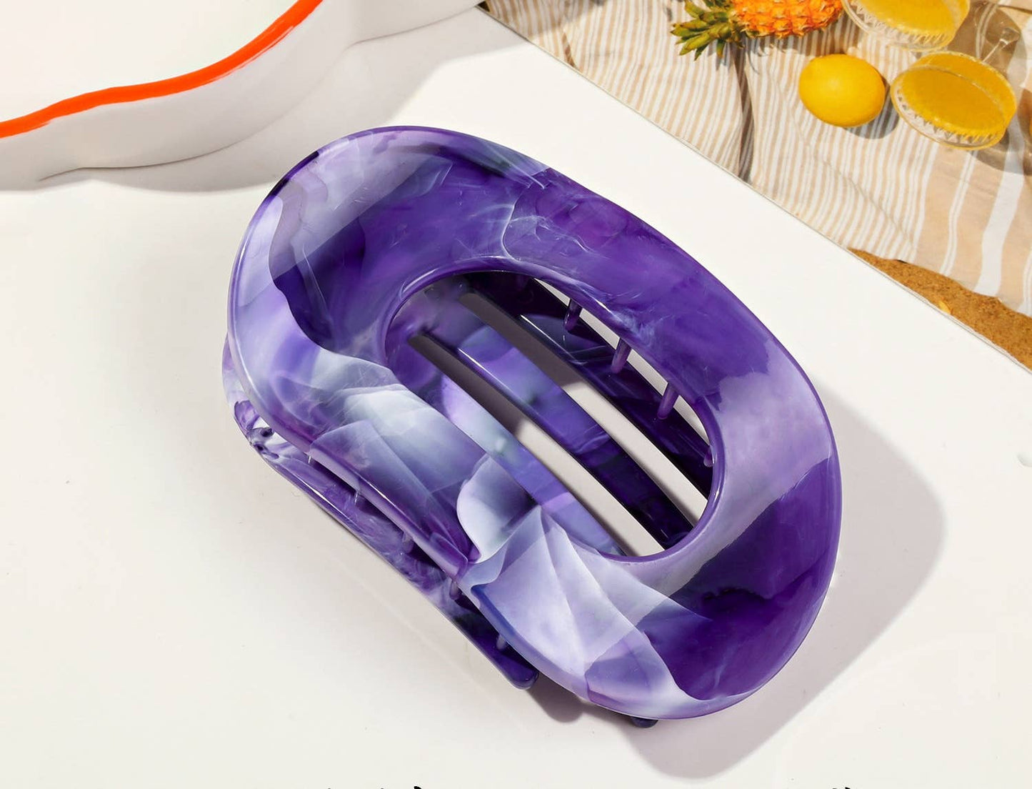 Women's Colorful Flat Round Flower Bow Hair Claw Clip