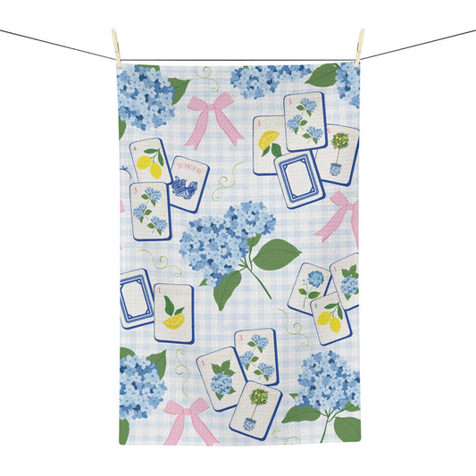 Mahjong Hydrangea Kitchen Towel Mahj Tile Decor Hostess Gift