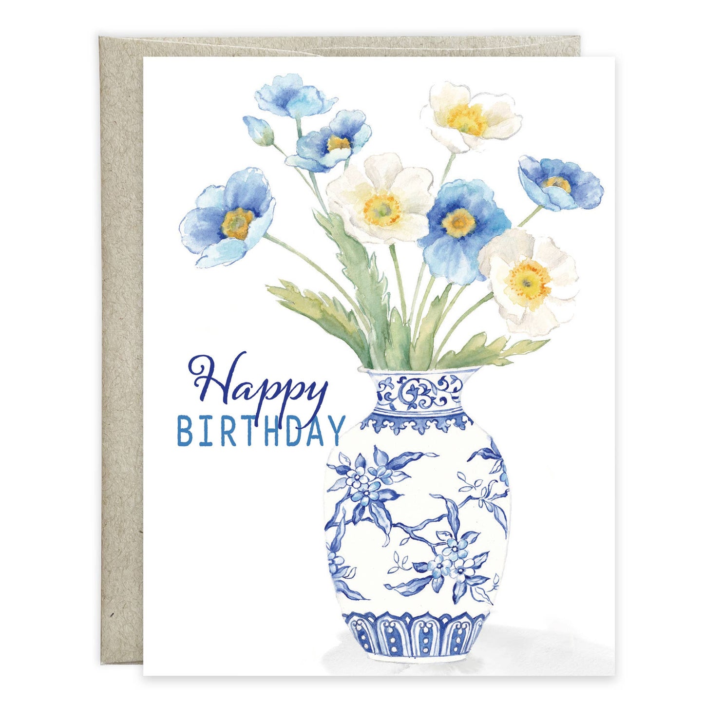 With Scripture Birthday Card - Blue Flowers in China Vase