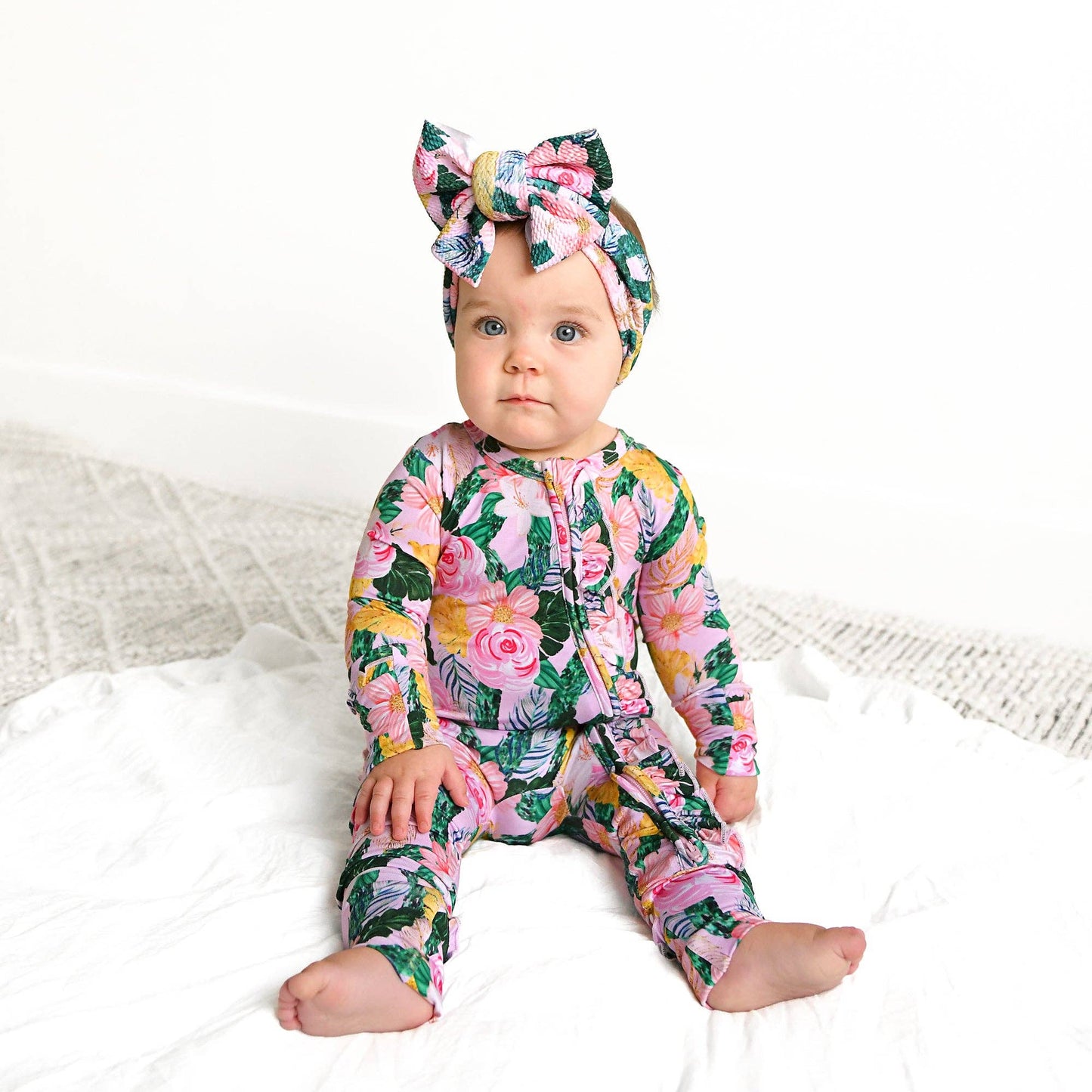 Luana RUFFLE ZIP Bamboo One Piece Floral Baby Outfit