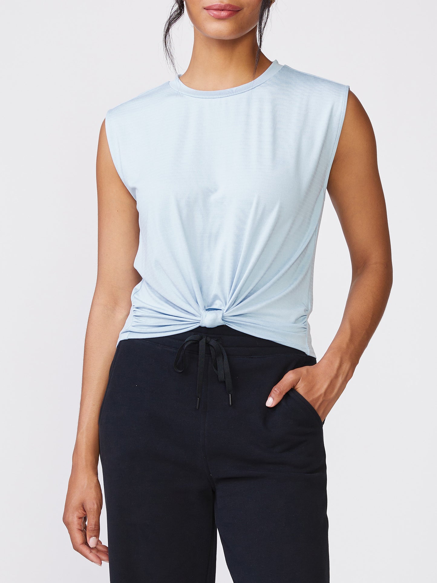 Knot Front Sleeveless Tee - Iced Blue